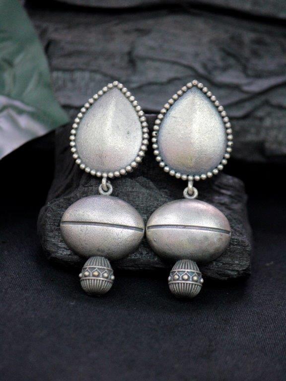 Oxidised silver-look bird drop earrings with ghungroo bells