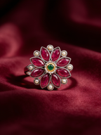 Anant Pink Stone Floral Oxidised Silver-Look Ring