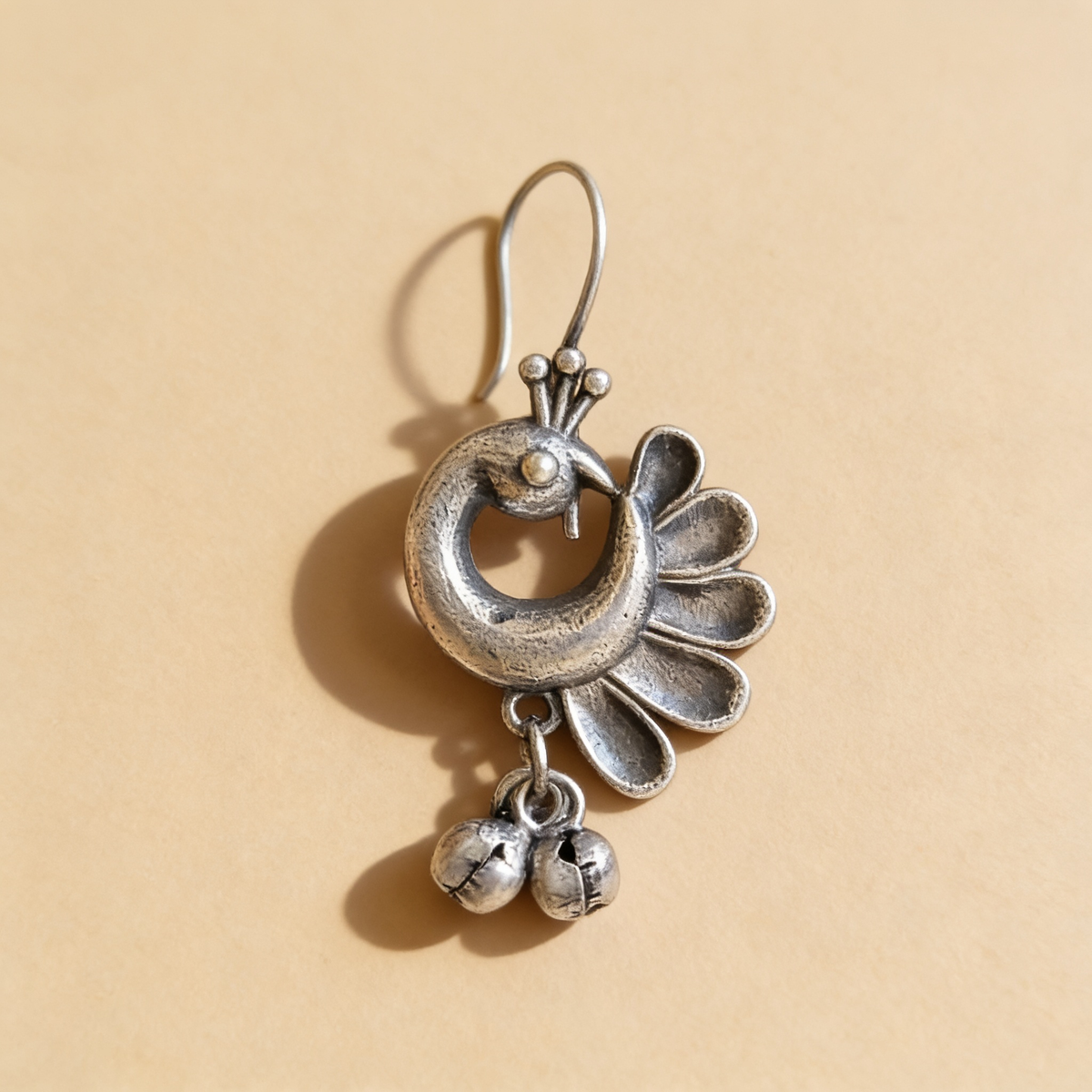 Chandrika Crescent Peacock Oxidised Silver-Look Earrings