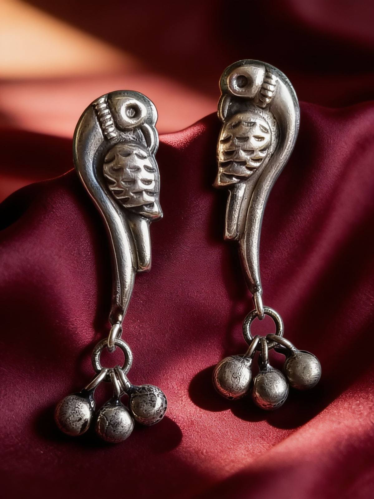 Chidiya Bird Oxidised Silver-Look Drop Earrings