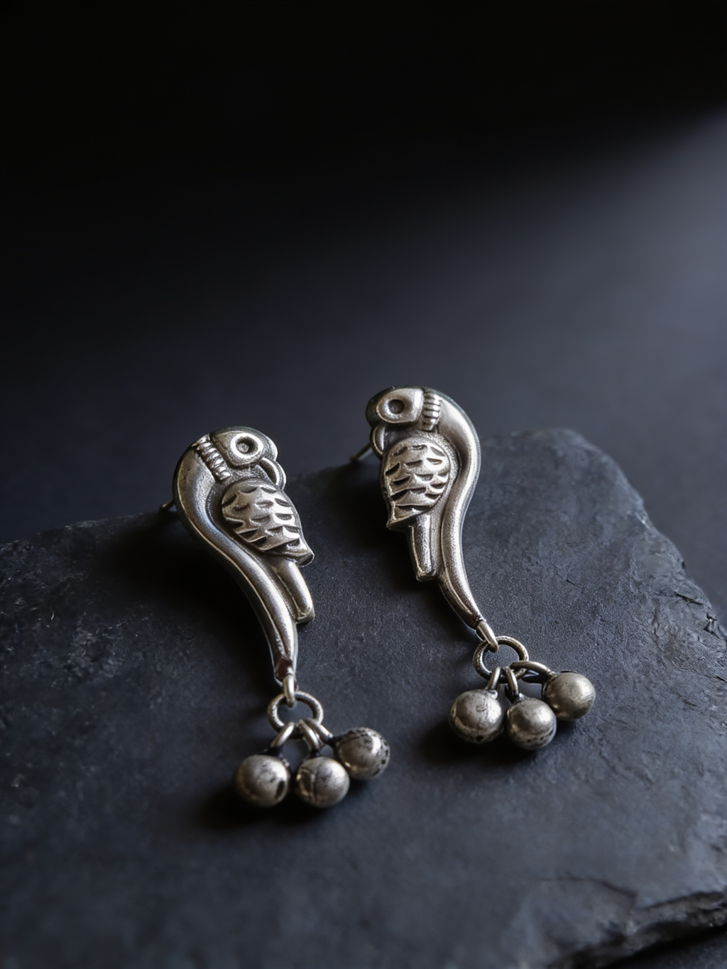 Chidiya Bird Oxidised Silver-Look Drop Earrings