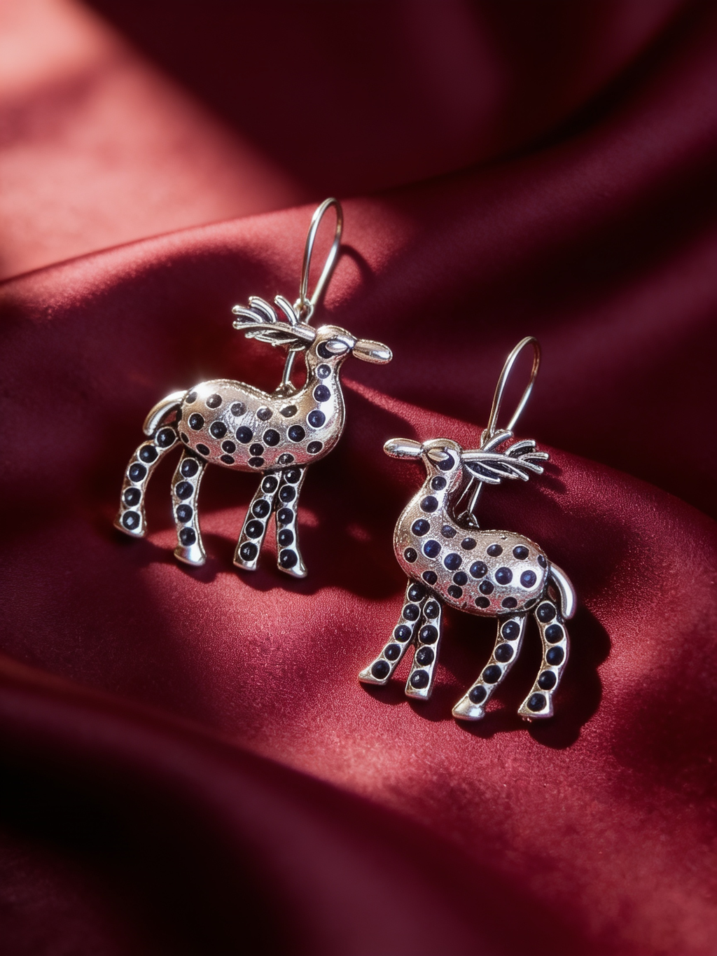 Crystal Deer Charm Oxidised Silver-Look Earrings