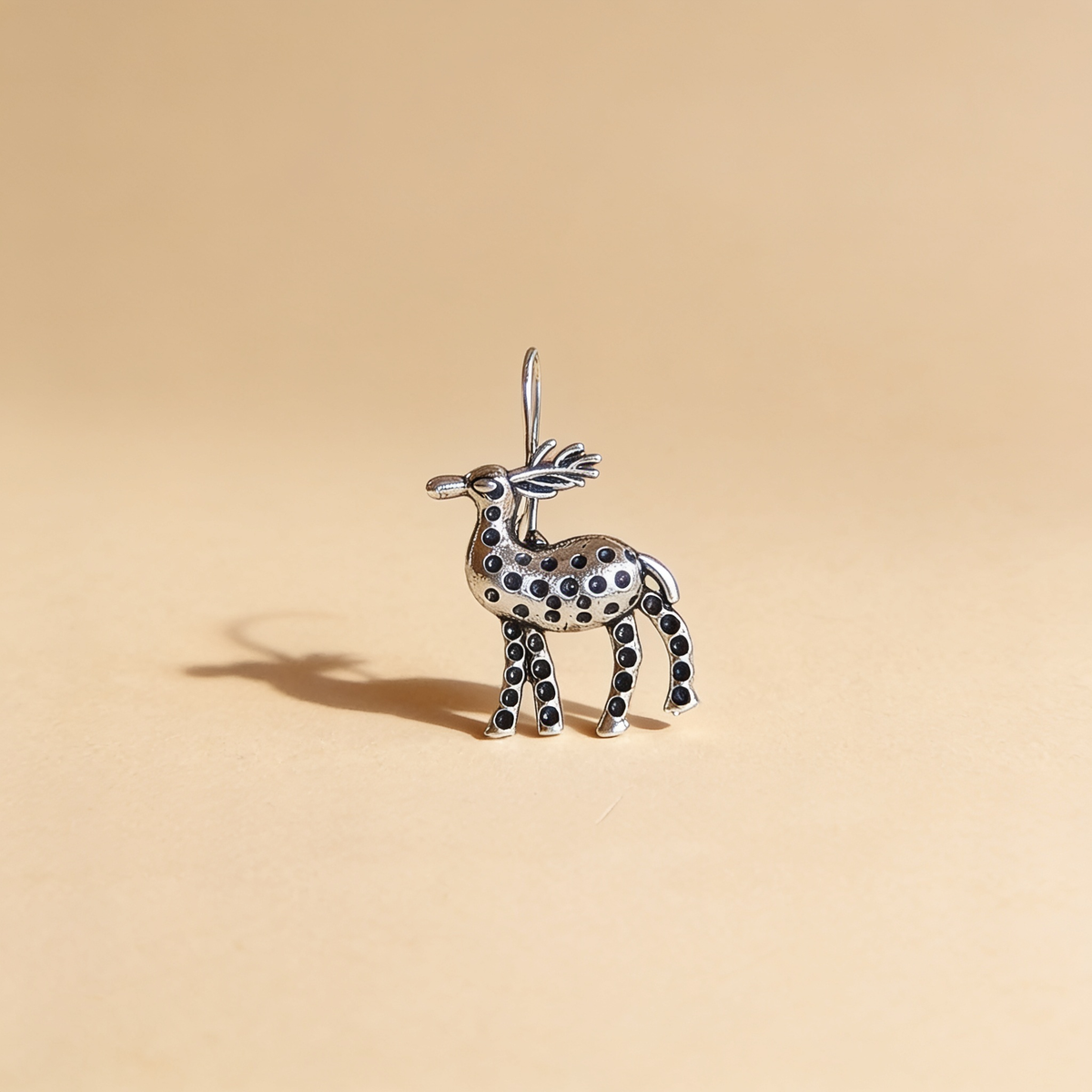 Crystal Deer Charm Oxidised Silver-Look Earrings
