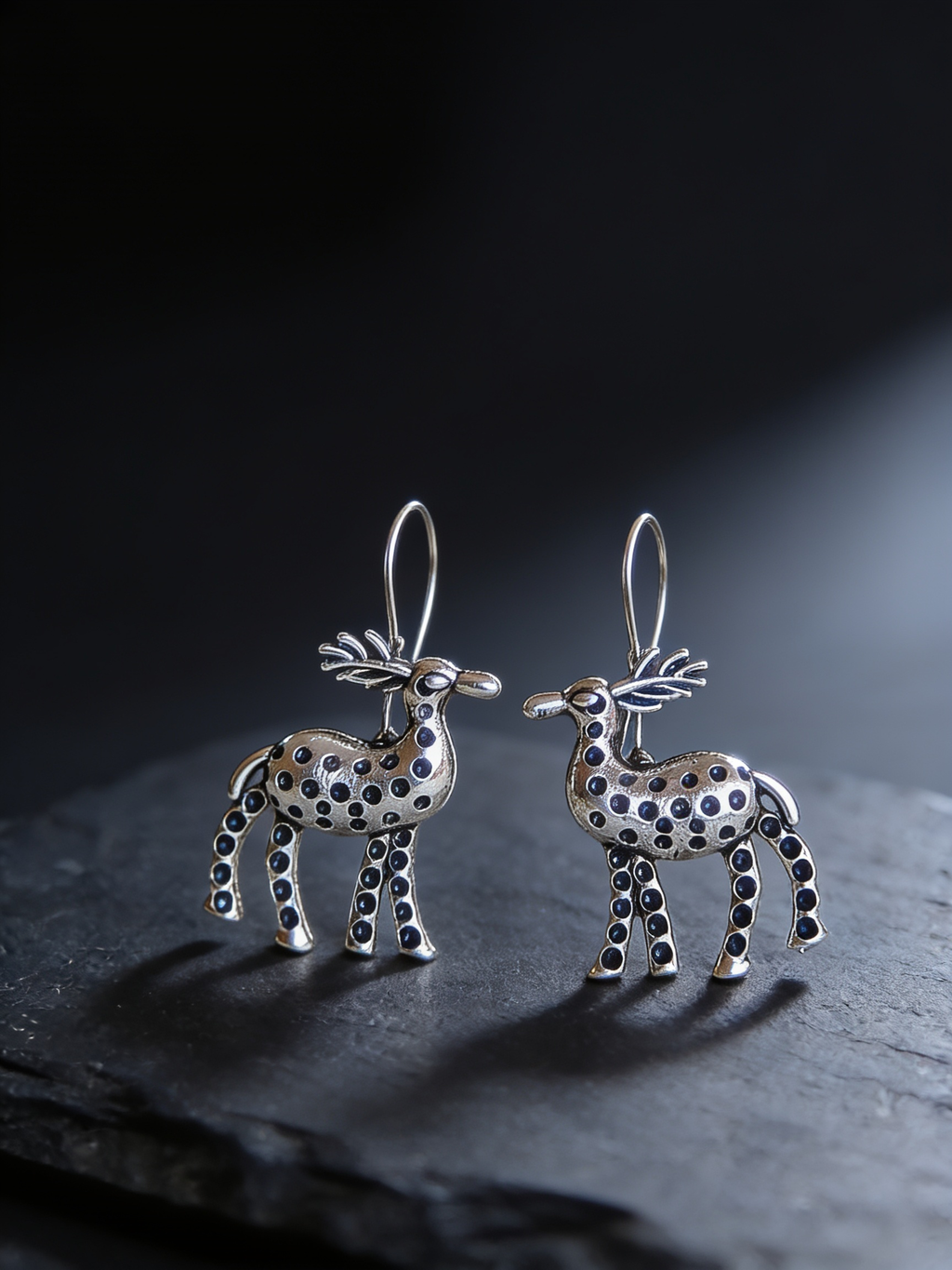 Crystal Deer Charm Oxidised Silver-Look Earrings