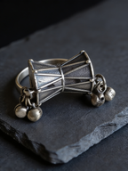 Damru Oxidised Silver-Look Statement Ring with Ghungroo