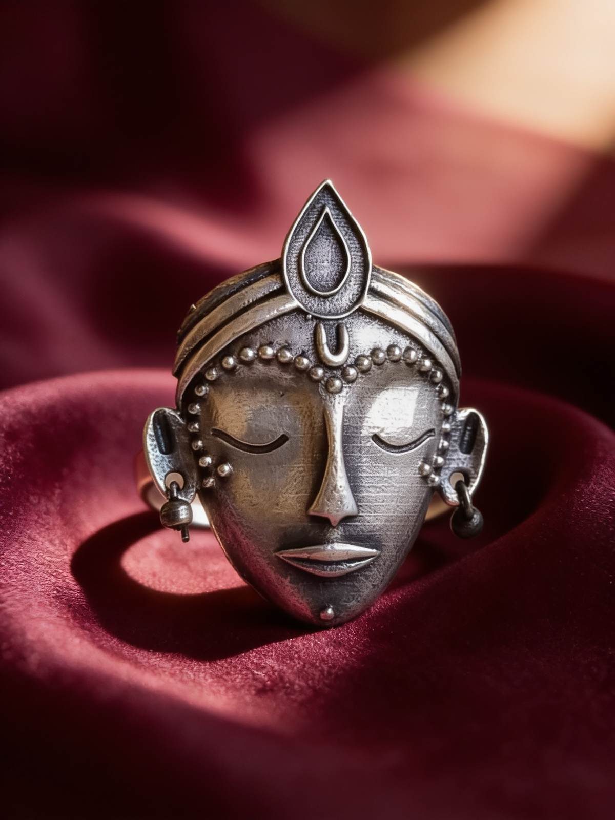 Devi Face Oxidised Silver-Look Adjustable Statement Ring