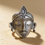 Devi Face Oxidised Silver-Look Adjustable Statement Ring