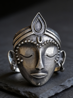 Devi Face Oxidised Silver-Look Adjustable Statement Ring