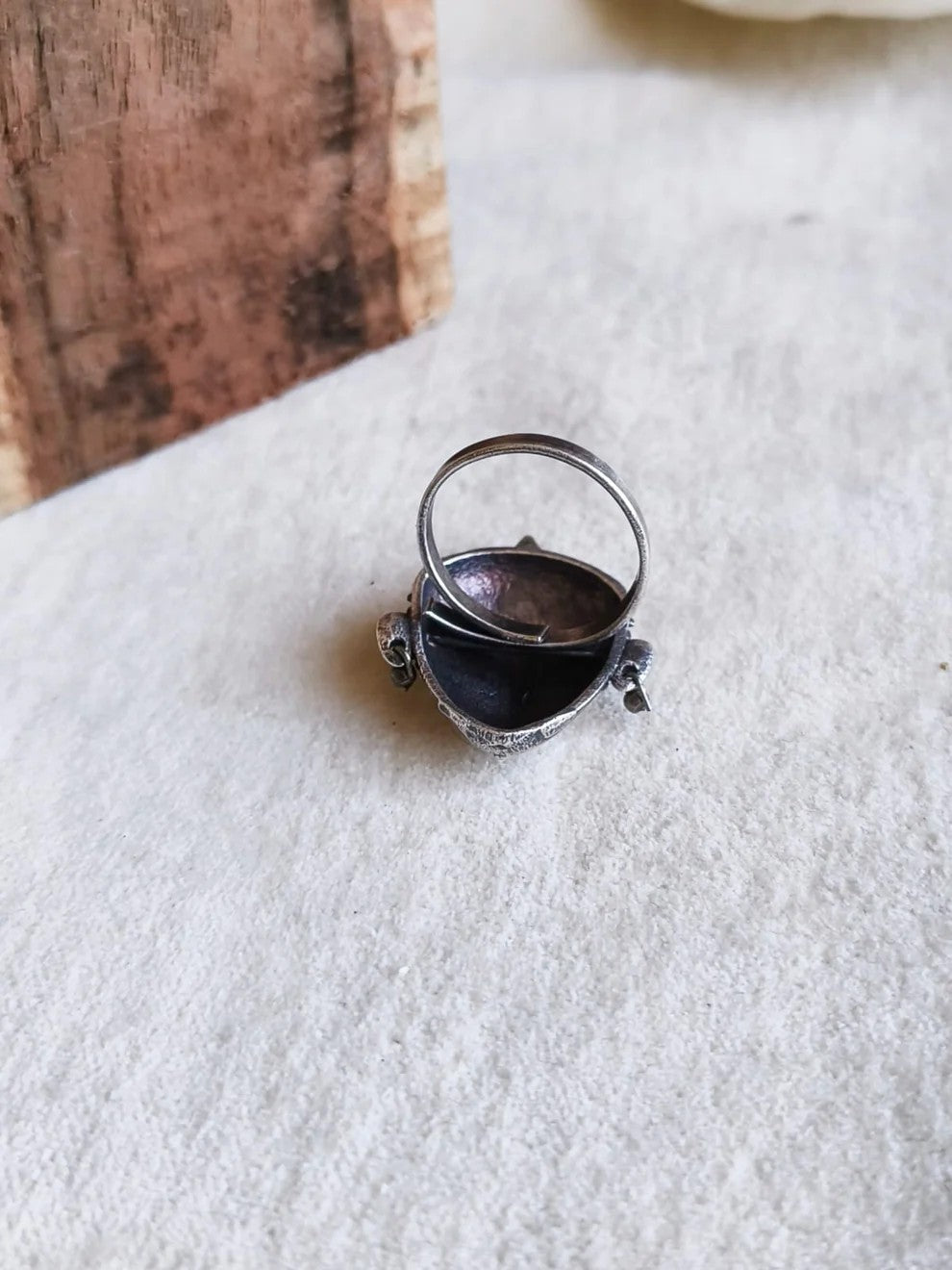Devi Face Oxidised Silver-Look Adjustable Statement Ring