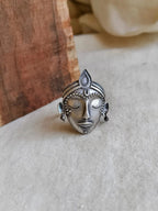 Devi Face Oxidised Silver-Look Adjustable Statement Ring