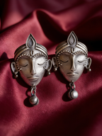 Devi Face Oxidised Silver-Look Stud Earrings with Bell Drop