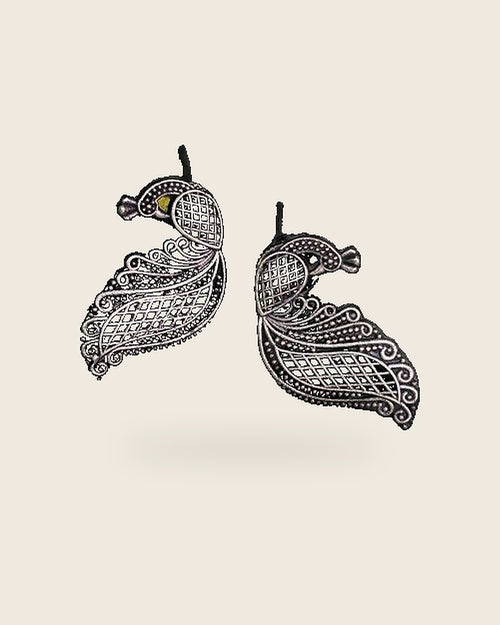 Rehanshi Filigree Peacock Oxidised Silver-Look Earrings