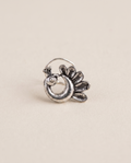 Morni oxidised silver-look peacock piercing nose pin with a fanned petal tail and beaded crest