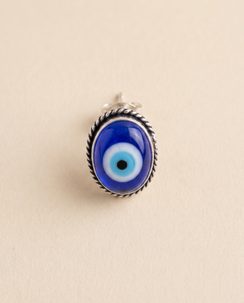 Nazar Battu Evil Eye Oxidised Silver-Look Stud Earrings