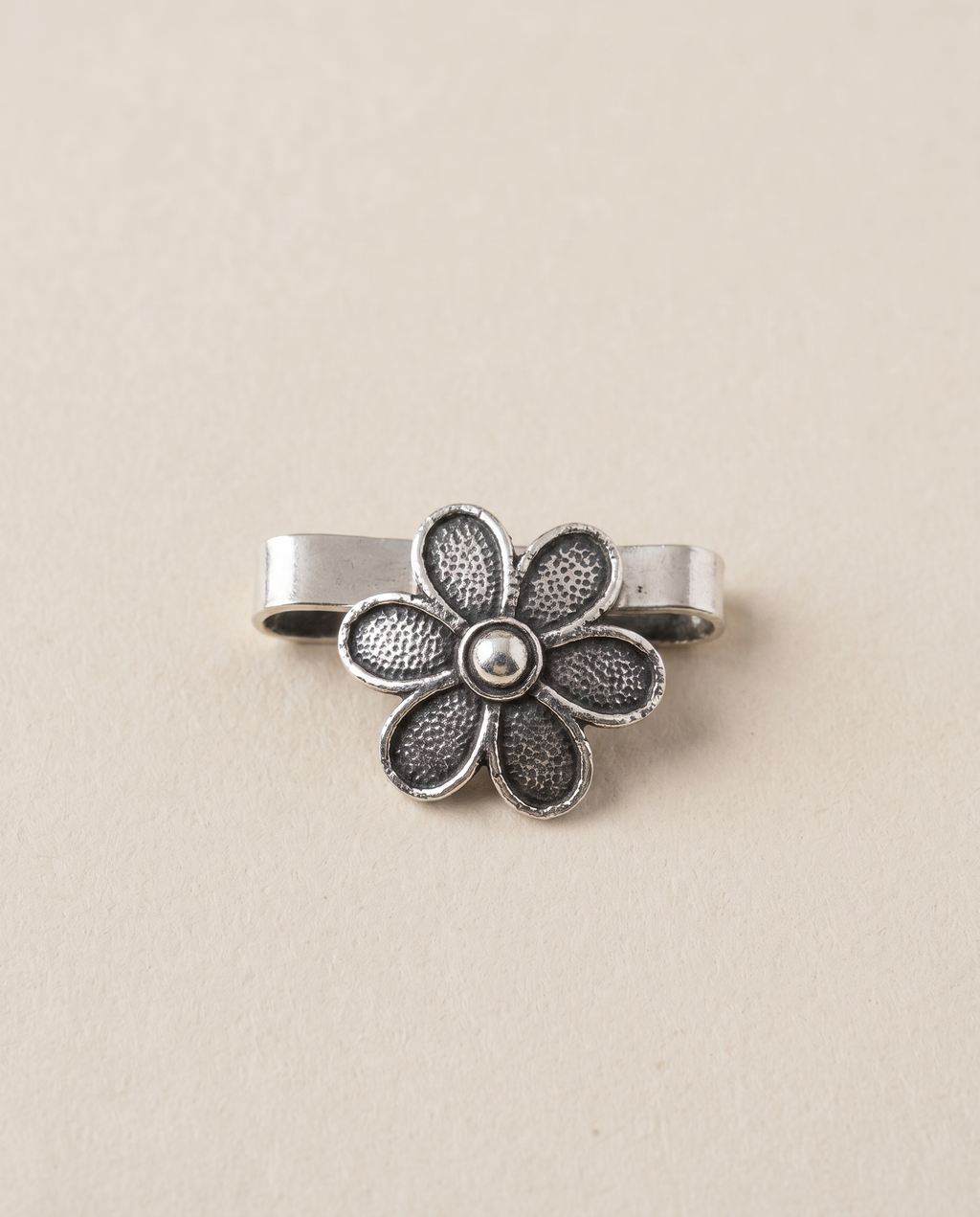 Lily oxidised silver-look five-petal flower clip-on nose pin with a plain silver bead centre