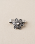 Lily oxidised silver-look five-petal flower clip-on nose pin with a plain silver bead centre