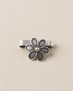 Lily oxidised silver-look five-petal flower clip-on nose pin with a plain silver bead centre