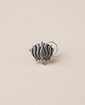 Kamal oxidised silver-look open lotus nose pin with layered pointed petals and a curved wire fitting