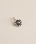 Phool oxidised silver-look round floral disc clip-on nose pin with a beaded border