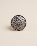 Vipra oxidised silver-look ring with a domed top covered in swirling paisley engraving