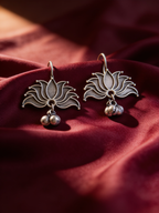 Kamal Lotus Oxidised Silver-Look Earrings with Ghungroo