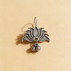 Kamal Lotus Oxidised Silver-Look Earrings with Ghungroo