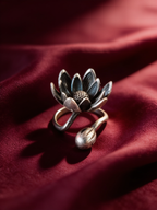 Lotus Bud Bloom Oxidised Silver-Look Adjustable Ring