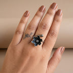 Lotus Bud Bloom Oxidised Silver-Look Adjustable Ring