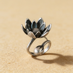 Lotus Bud Bloom Oxidised Silver-Look Adjustable Ring