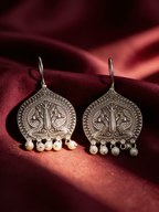 Madhuri Paan Leaf Peacock Oxidised Silver-Look Earrings
