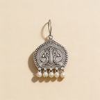 Madhuri Paan Leaf Peacock Oxidised Silver-Look Earrings