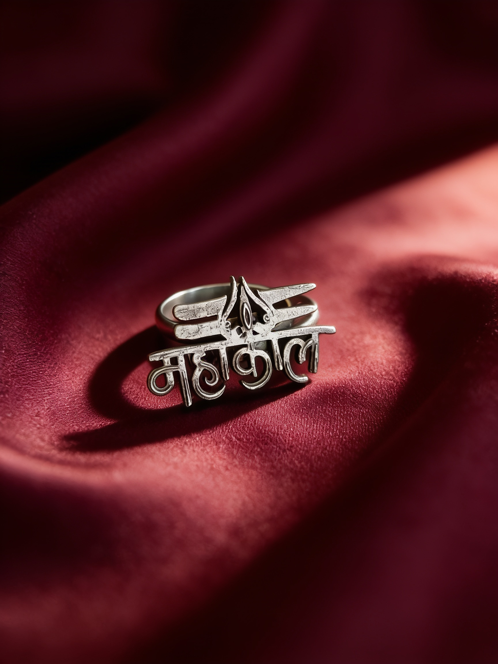 Mahakal Devanagari Oxidised Silver-Look Statement Ring
