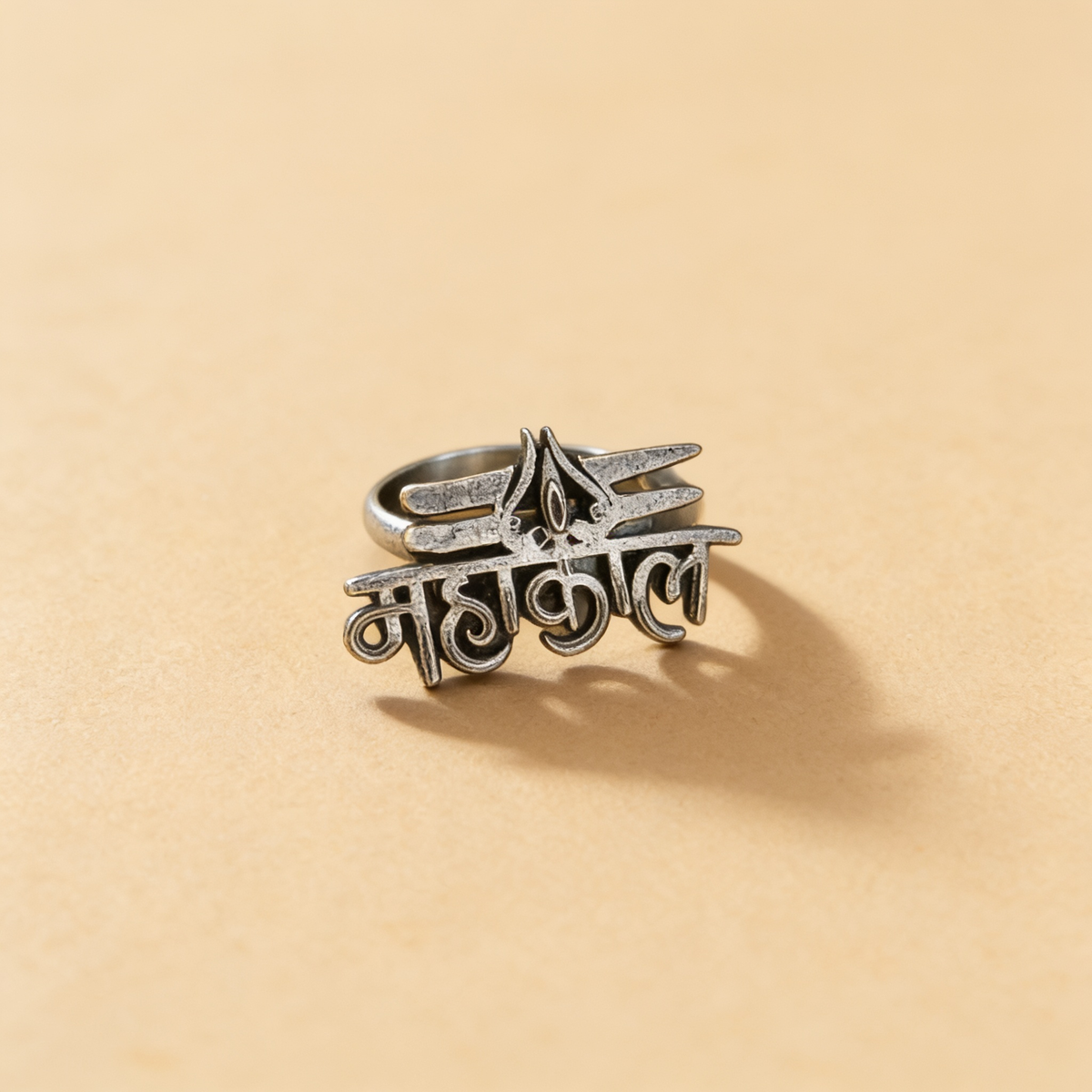 Mahakal Devanagari Oxidised Silver-Look Statement Ring