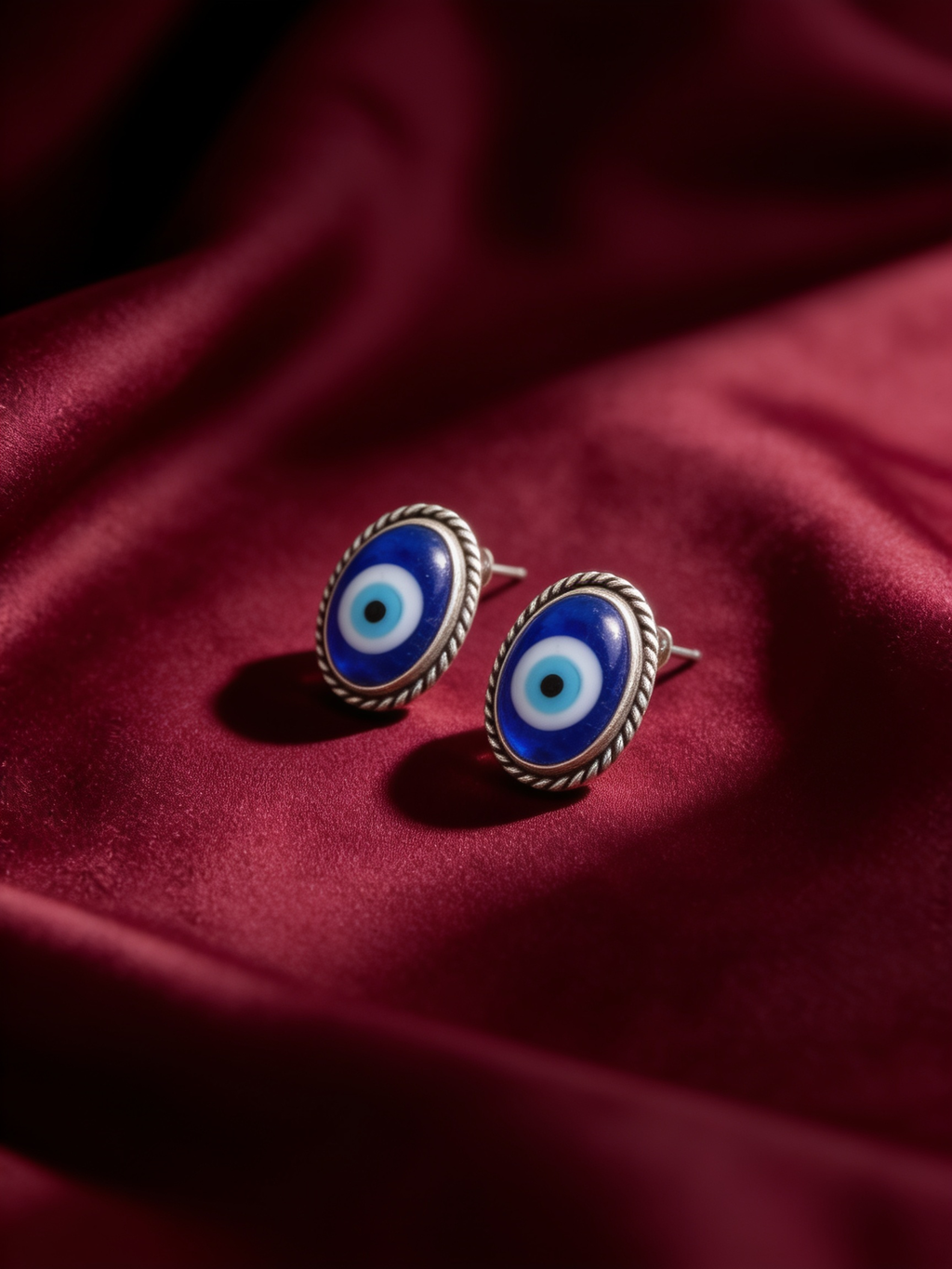 Nazar Battu Evil Eye Oxidised Silver-Look Stud Earrings