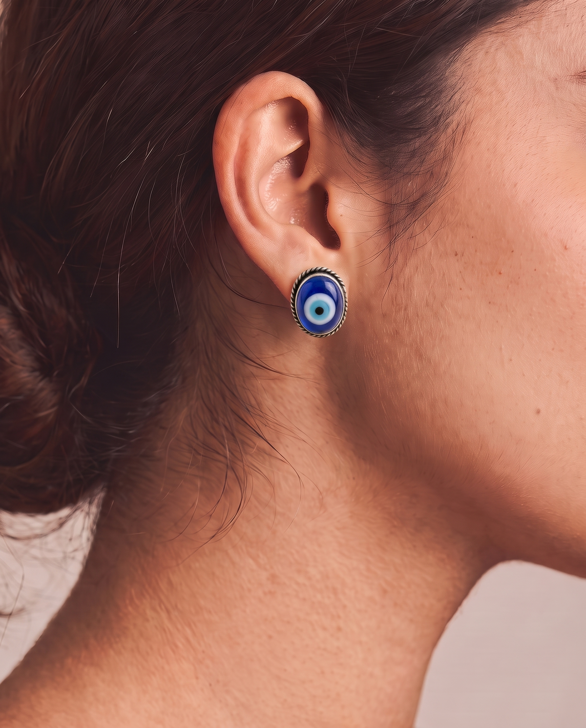 Nazar Battu Evil Eye Oxidised Silver-Look Stud Earrings