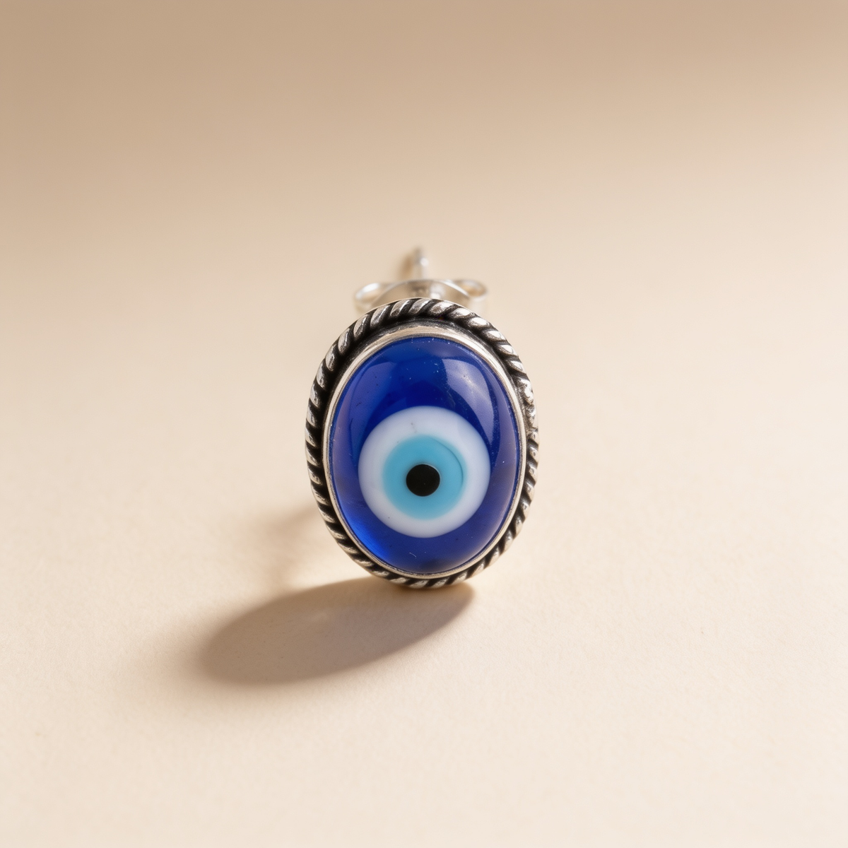 Nazar Battu Evil Eye Oxidised Silver-Look Stud Earrings
