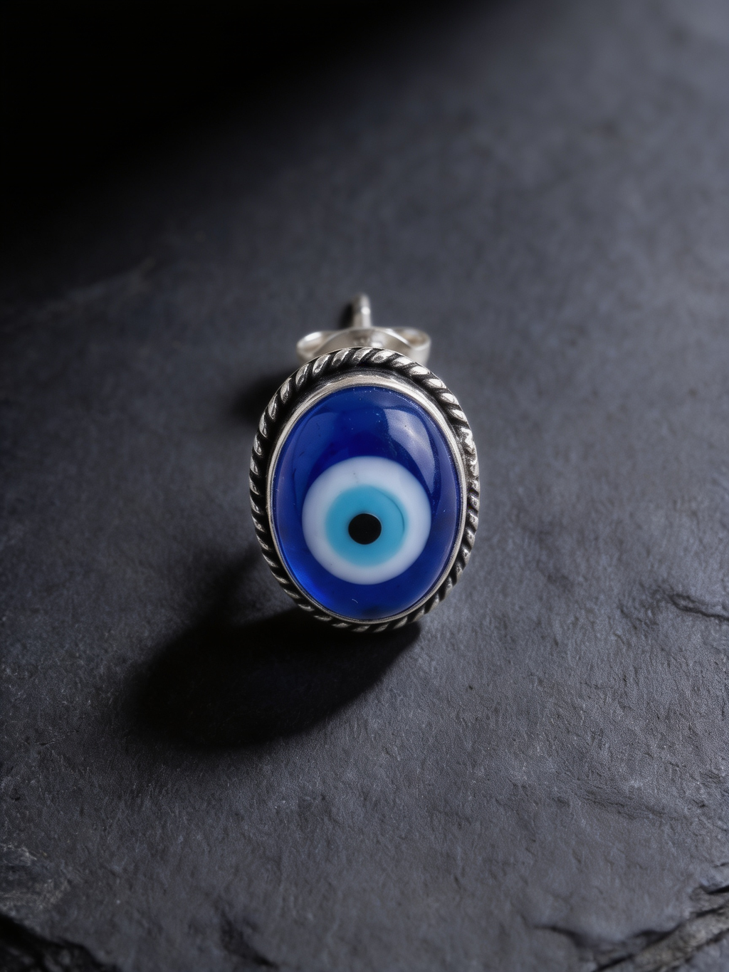 Nazar Battu Evil Eye Oxidised Silver-Look Stud Earrings