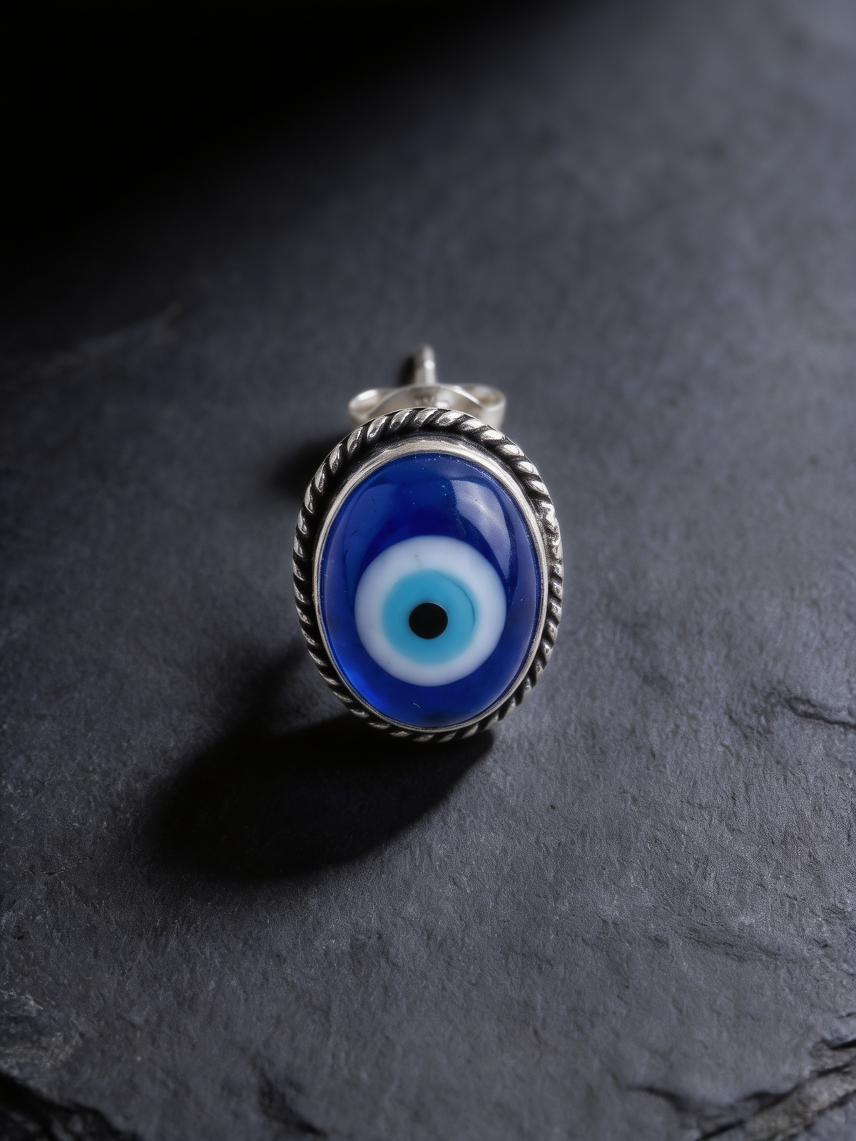 Nazar Battu Evil Eye Oxidised Silver-Look Stud Earrings