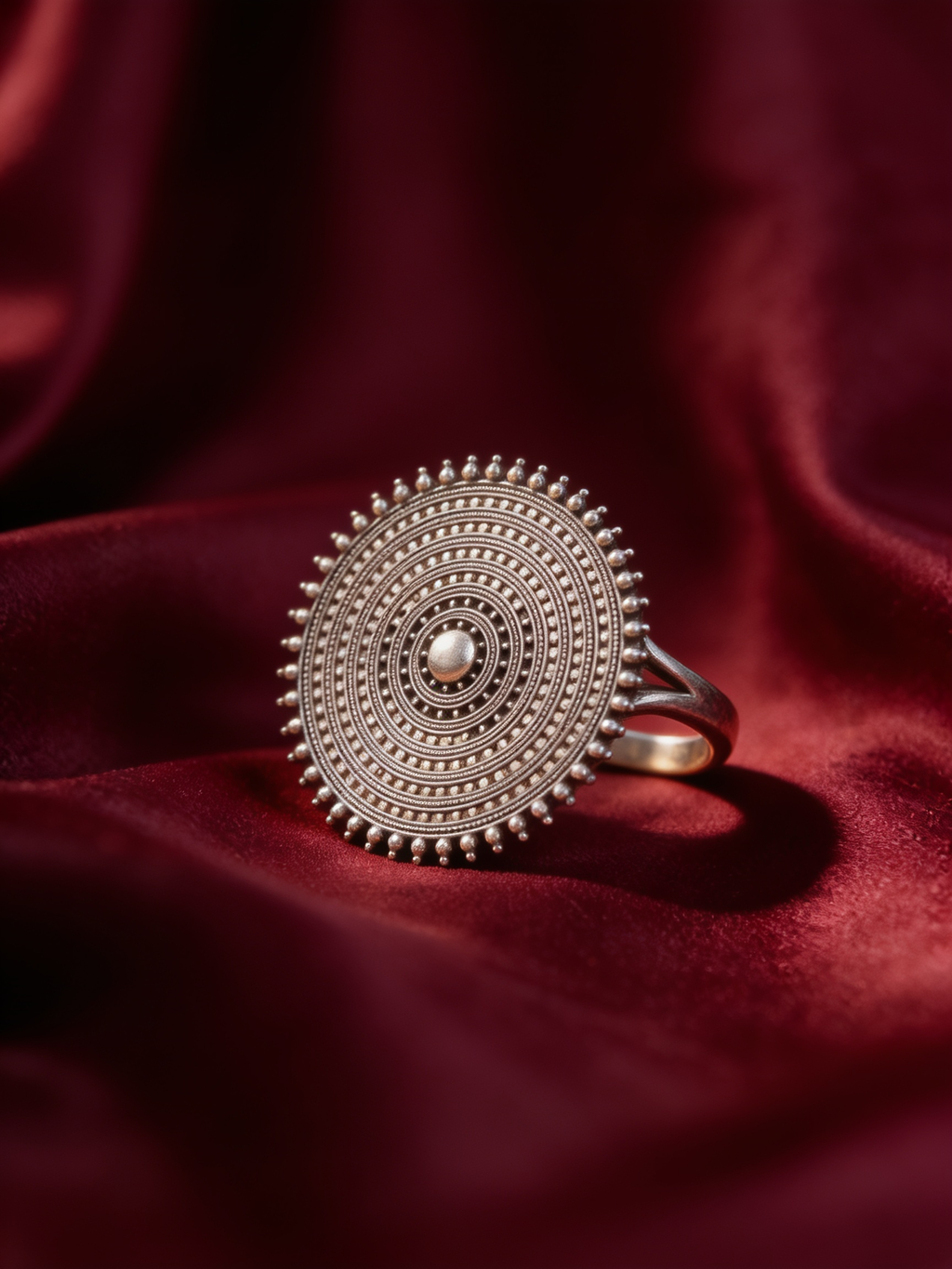 Nishan Concentric Disc Oxidised Silver-Look Statement Ring