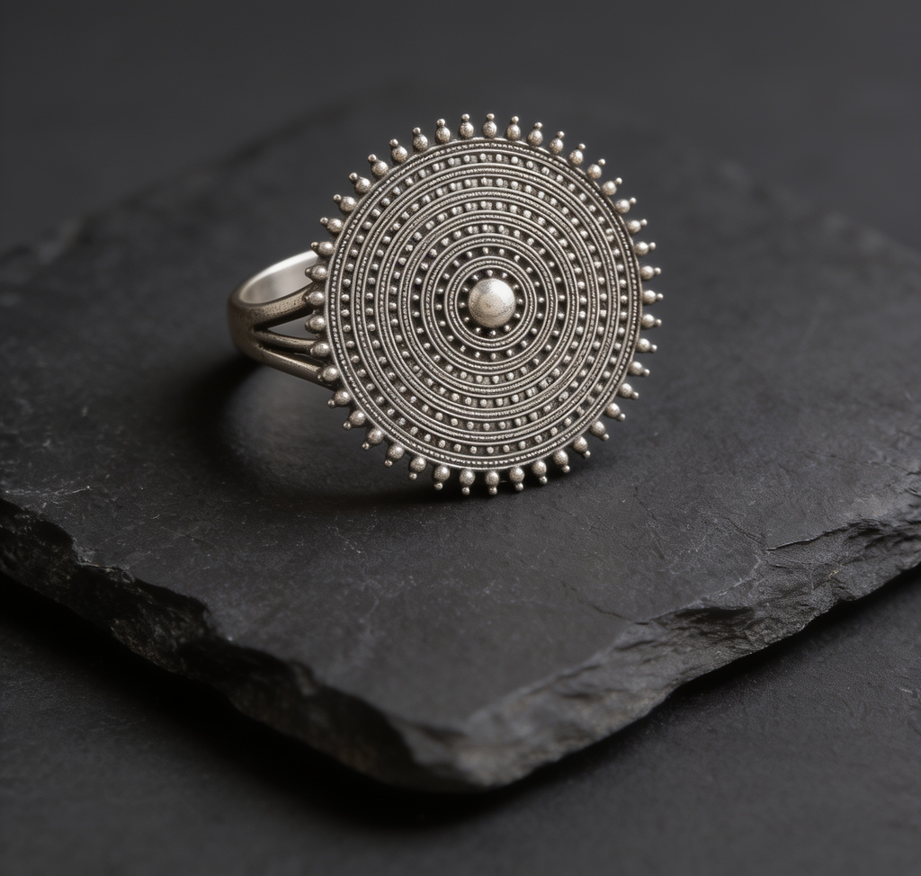 Nishan Concentric Disc Oxidised Silver-Look Statement Ring