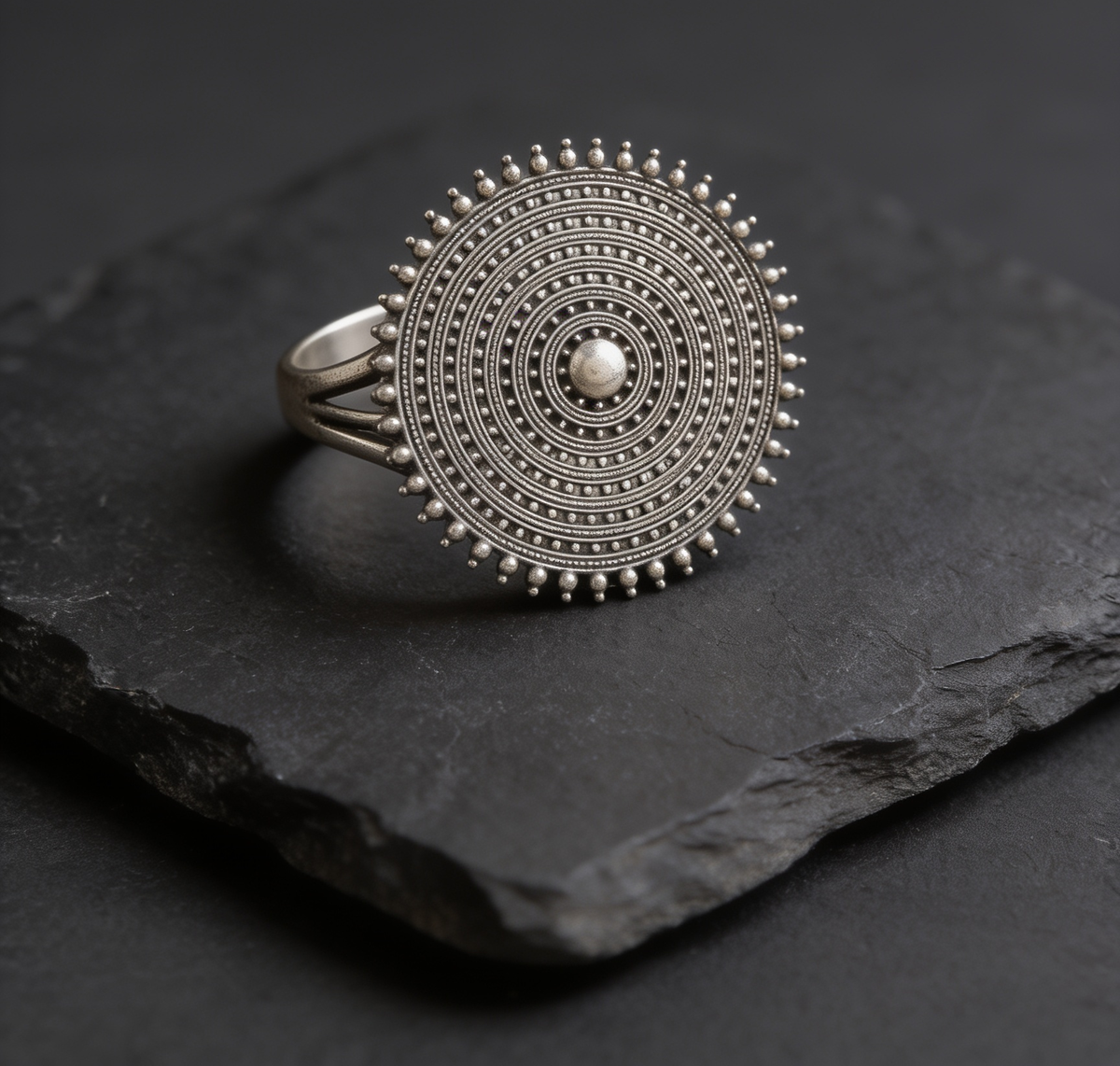 Nishan Concentric Disc Oxidised Silver-Look Statement Ring
