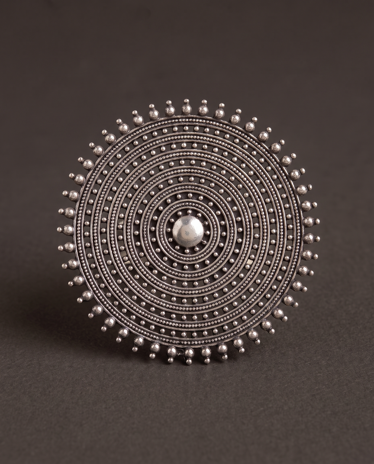 Nishan Concentric Disc Oxidised Silver-Look Statement Ring
