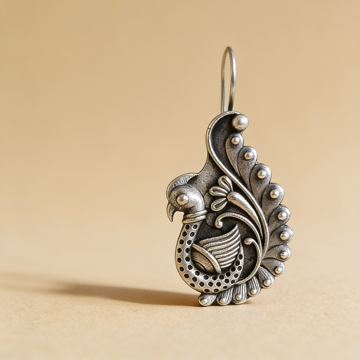 Peacock Spiral Oxidised Silver-Look Drop Earrings