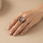 Ranchi Engraved Floral Disc Oxidised Silver-Look Ring