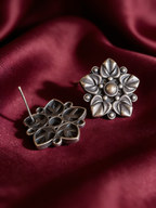 Reena Layered Floral Oxidised Silver-Look Stud Earrings