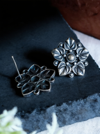 Reena Layered Floral Oxidised Silver-Look Stud Earrings