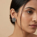 Reena Layered Floral Oxidised Silver-Look Stud Earrings