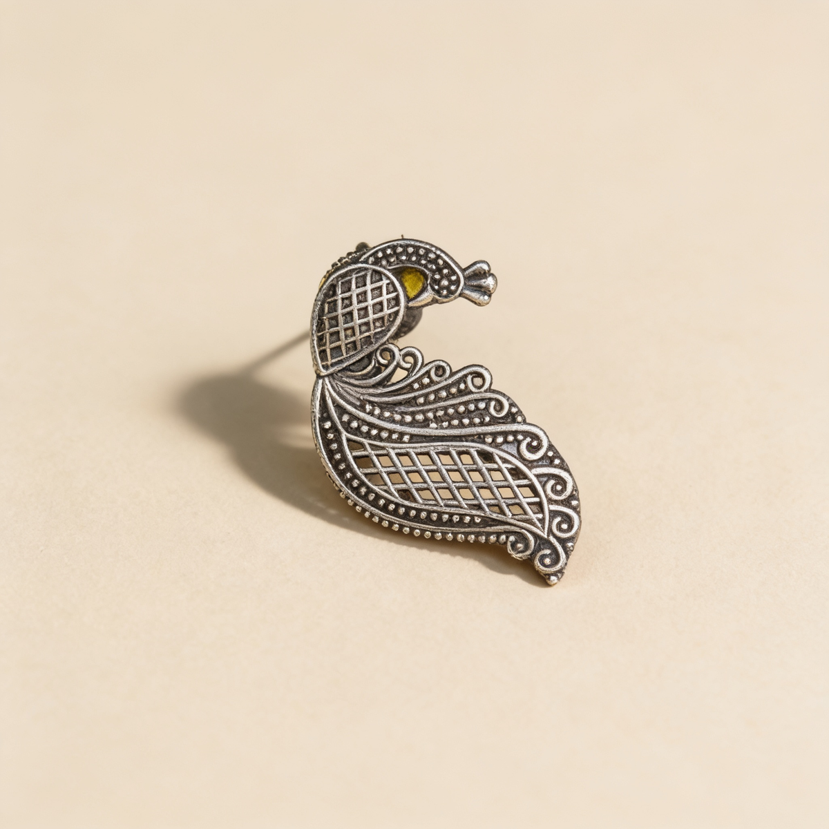 Rehanshi Filigree Peacock Oxidised Silver-Look Earrings