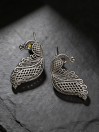 Rehanshi Filigree Peacock Oxidised Silver-Look Earrings