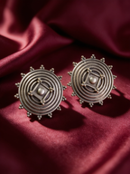 Spiral Mandala Oxidised Silver-Look Stud Earrings